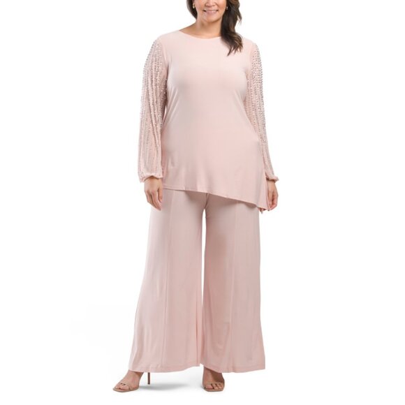 MARINA Blush Plus 2pc Sheer Sleeve Pantsuit